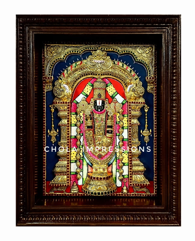 Super Embossed Statue-like Balaji Tanjore Painting - with American Diamonds Super Embossed Statue-like Balaji Tanjore Painting - with American Diamonds