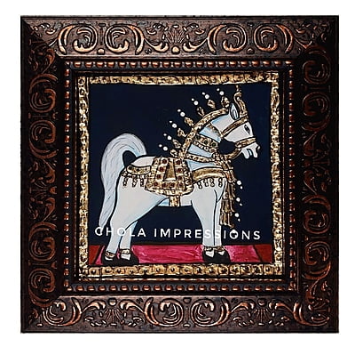 Horse Miniature Tanjore Painting - 7x7 inches