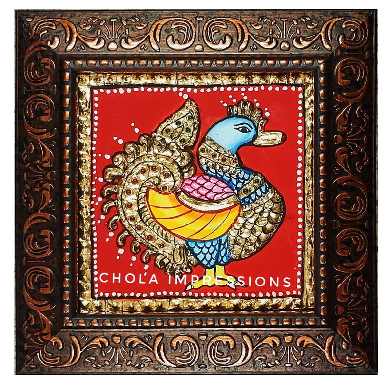 Royal Swan Tanjore Miniature Painting - 5x5 inches