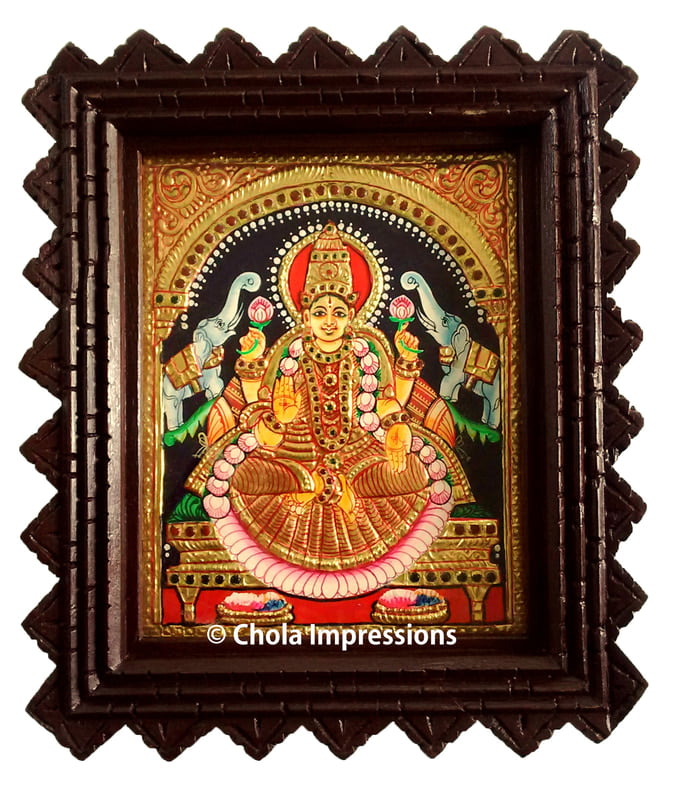 Traditional Gaja Lakshmi Tanjore Painting - 13x11 inches Traditional Gaja Lakshmi Tanjore Painting - 13x11 inches