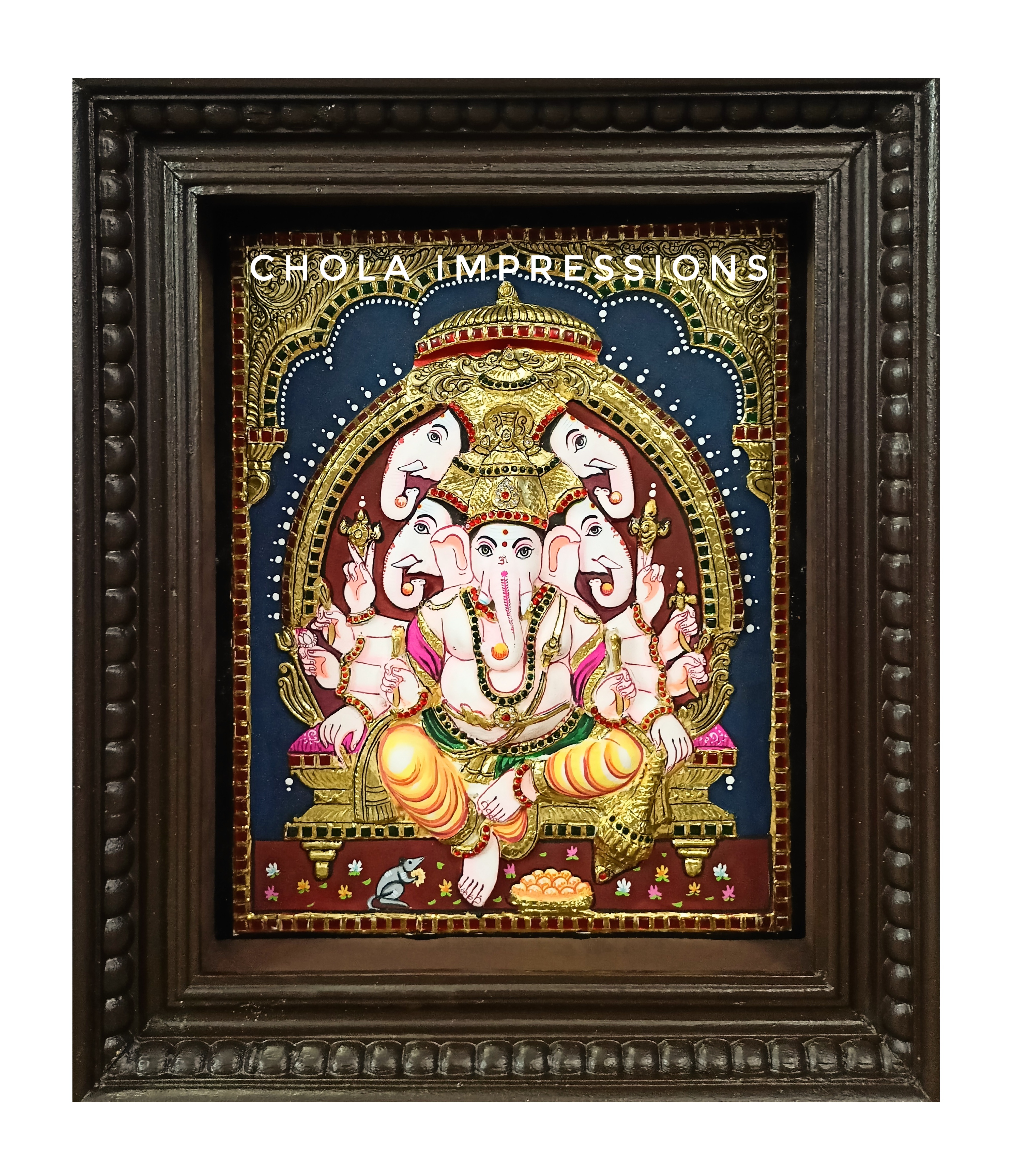Super Embossed Panchmukh Ganesh Tanjore Painting Super Embossed Panchmukh Ganesh Tanjore Painting