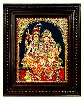 Shiva Family Tanjore Painting - Circular Arch