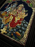 Shiva Family at Kailasa Tanjore Painting