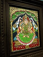 Gaja Lakshmi in green saree Tanjore Painting - Various Sizes