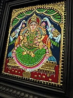 Gaja Lakshmi in green saree Tanjore Painting - Various Sizes