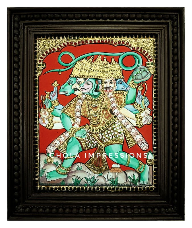 Panchmukhi Hanuman Tanjore Painting - Exclusive