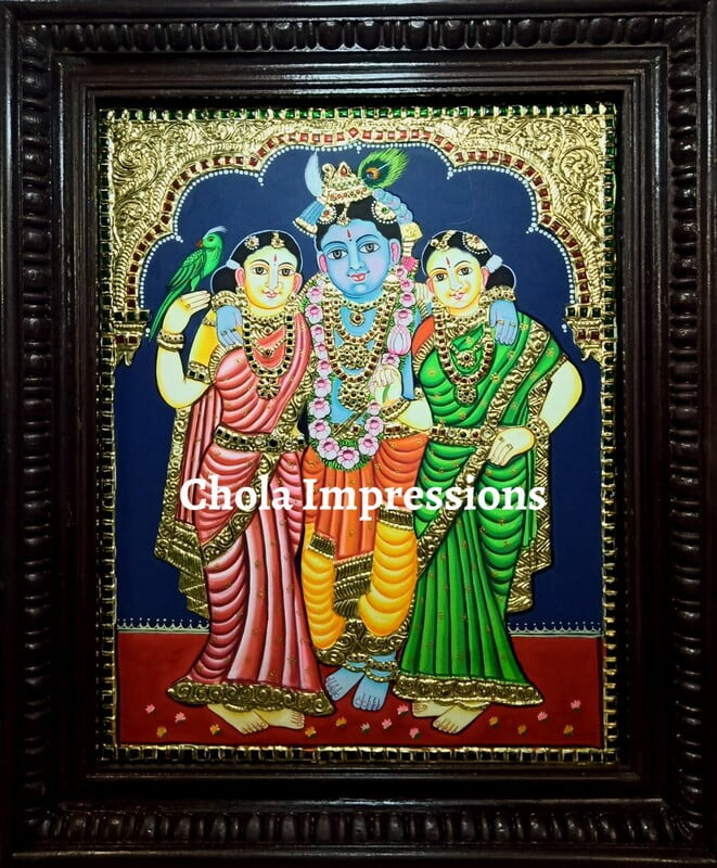 Krishna Bama Rukmini Tanjore Painting