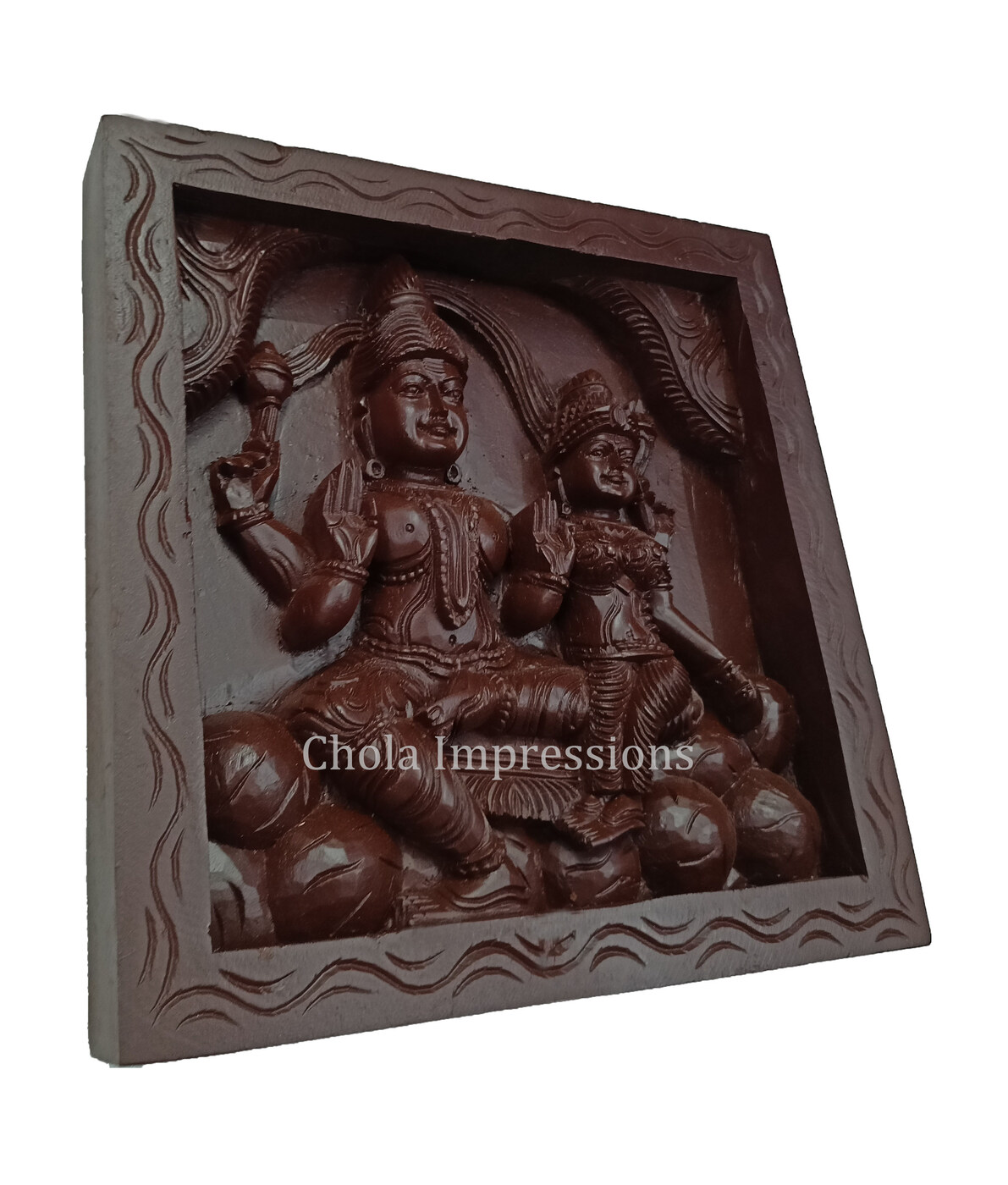 Shiva Parvati on Kailasa - Dark Brown Wooden Wall Mount - 1ft Shiva Parvati on Kailasa - Dark Brown Wooden Wall Mount - 1ft